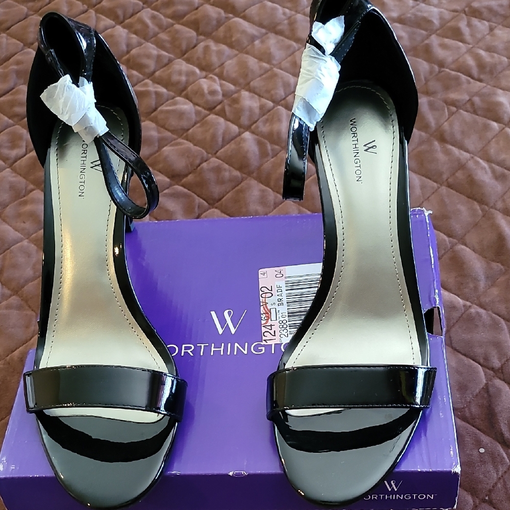 Worthington Black Patent Heels with Ankle Strap